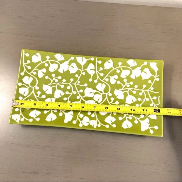 Crate & Barrel Aremi Floral Serving Platter Tray Plate Green White 12.5x6.5” - Picture 9 of 9